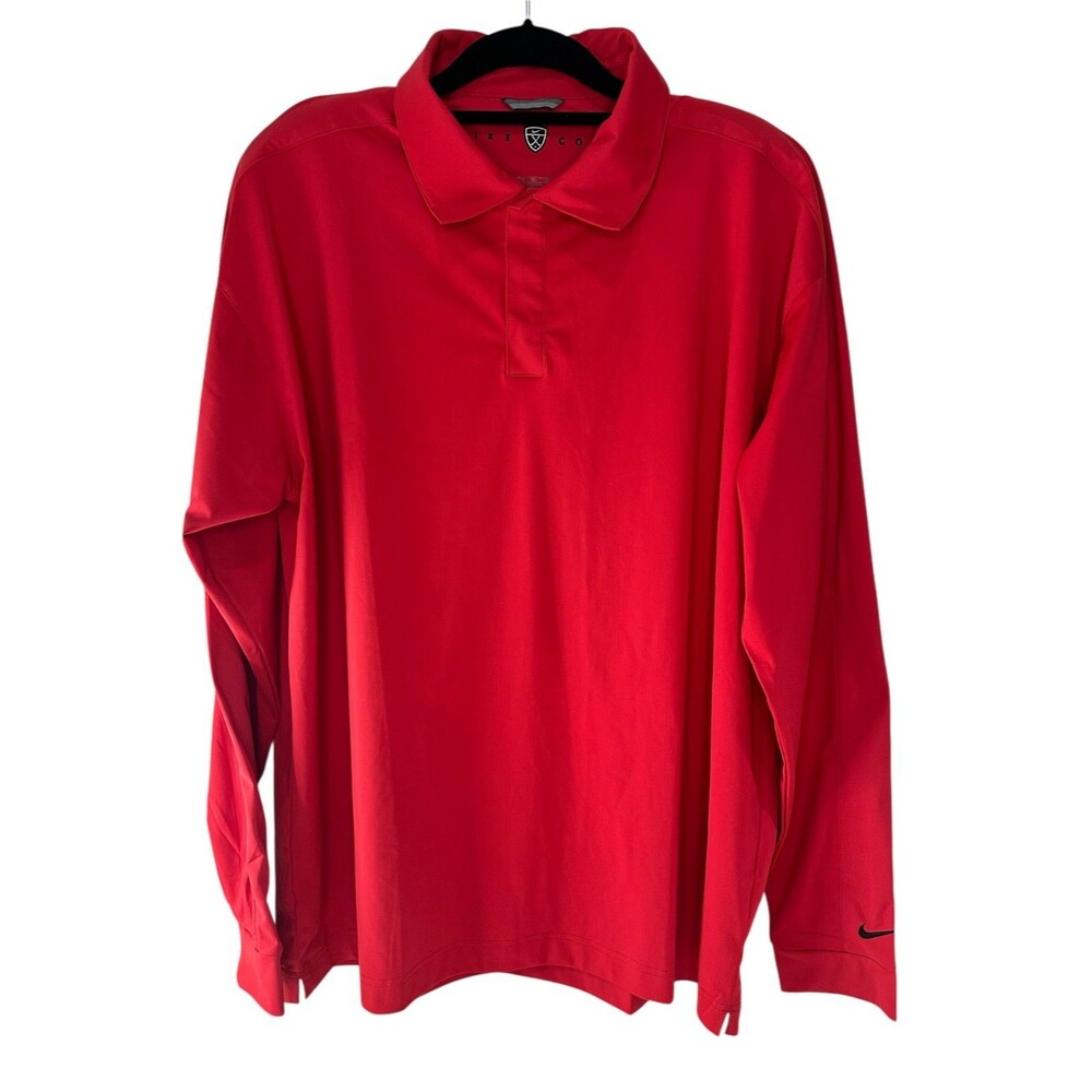 NIKE Golf Dri FIT Long Sleeve Polo Shirt Mens Extra Large XL Red Athletic Top